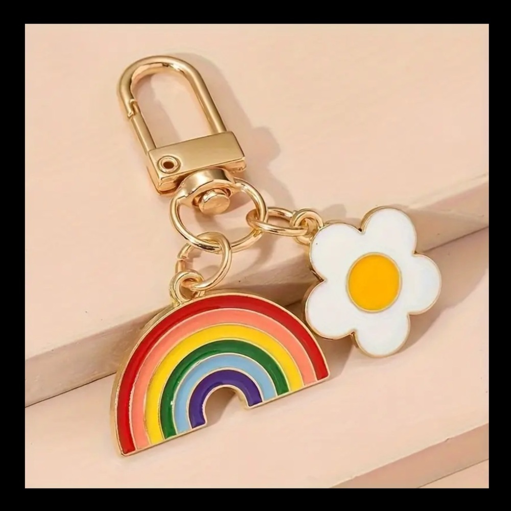 NWT Rainbonw Flower Charm Keychain
